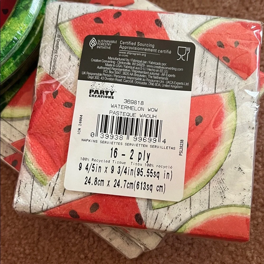 NWT 96pc Watermelon wow mini plates & napkins (17.4cm plate)